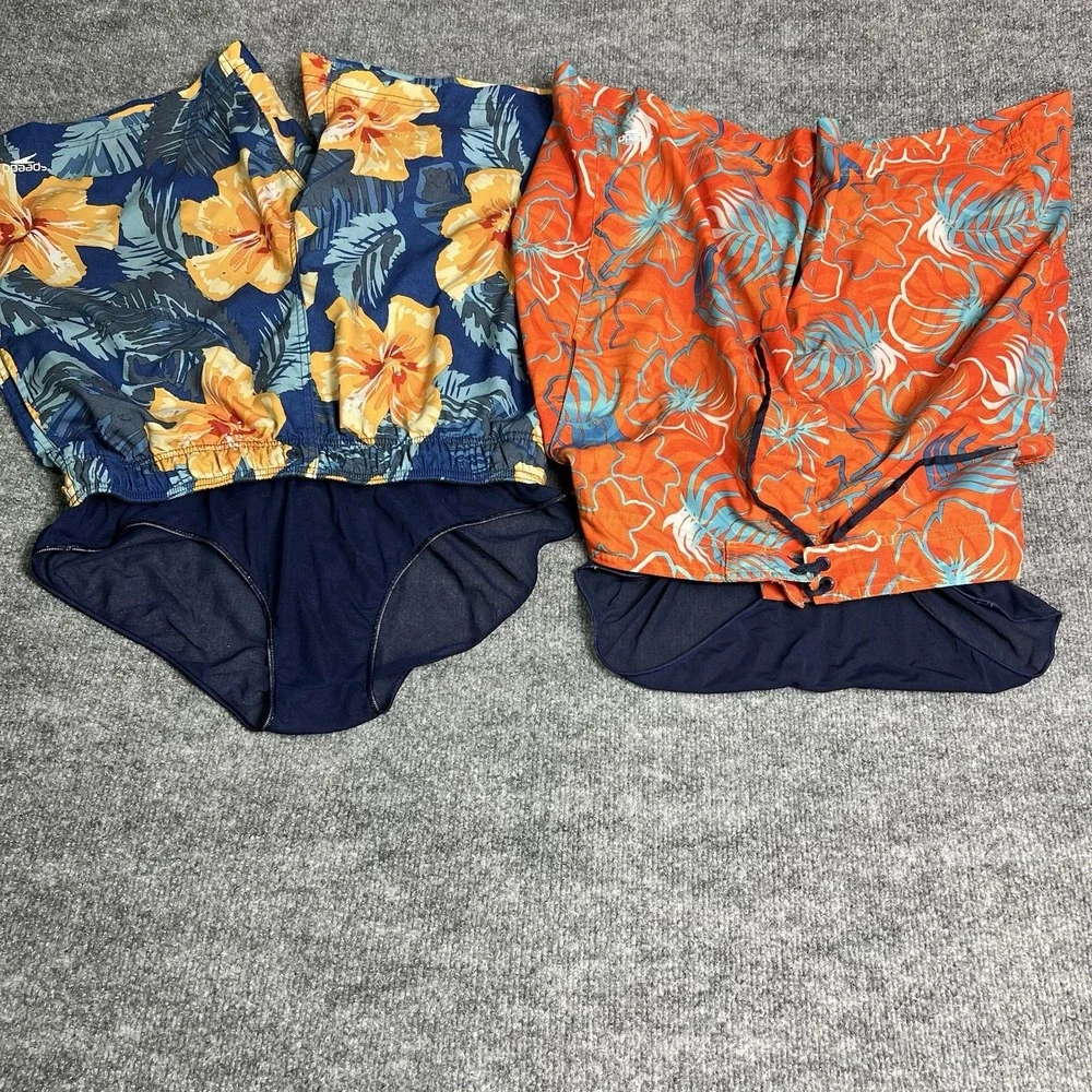 Speedo Swim Trunks Lot (2) Boy's M Blue‎ Orange Tropical Print